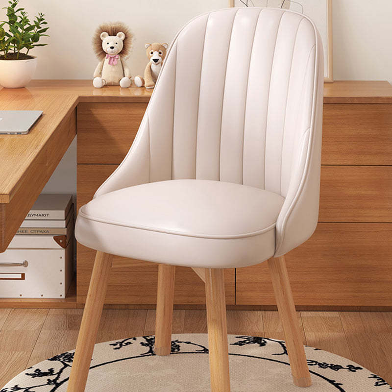 Minimalist Curve Wood Leather Desk Chair — Fabric - Silver + Gray