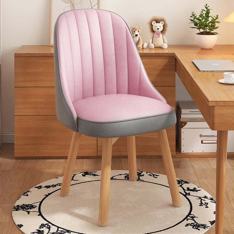 Minimalist Curve Wood Leather Desk Chair — Leather - Khaki + Gray