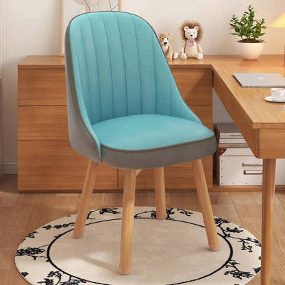 Minimalist Curve Wood Leather Desk Chair — Leather - Orange + Gray