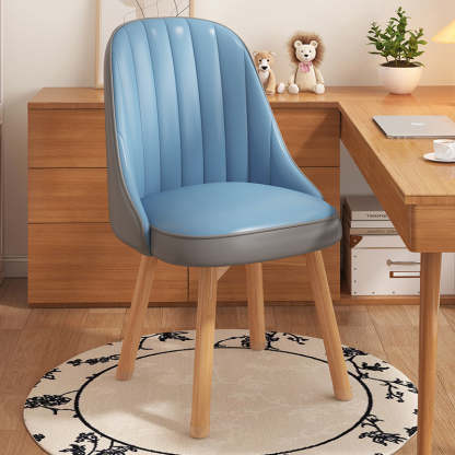 Minimalist Curve Wood Leather Desk Chair — Leather - Green + Gray