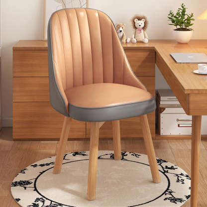 Minimalist Curve Wood Leather Desk Chair