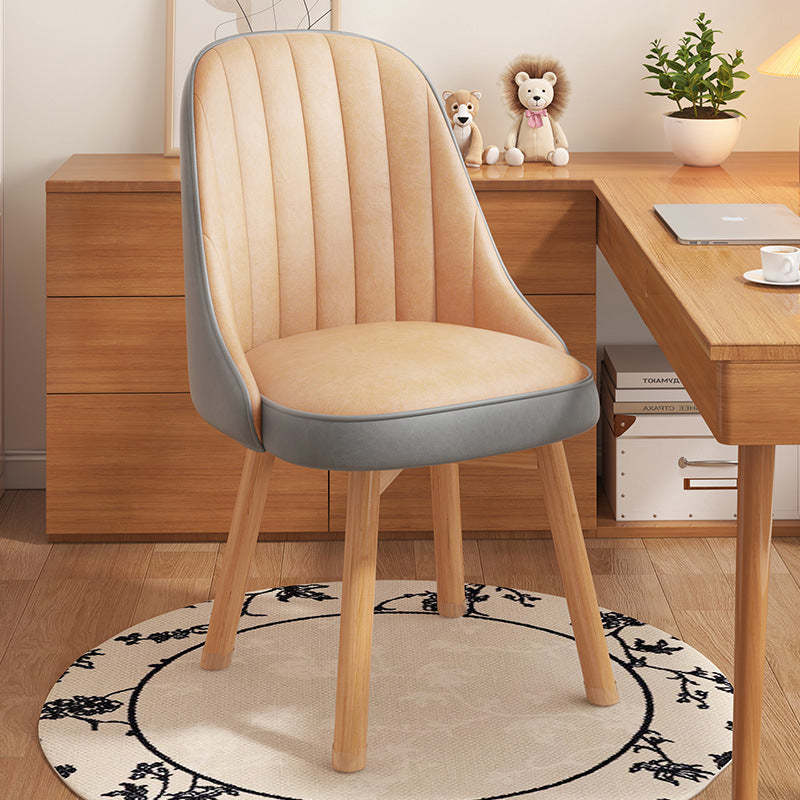 Minimalist Curve Wood Leather Desk Chair — Leather - Gray