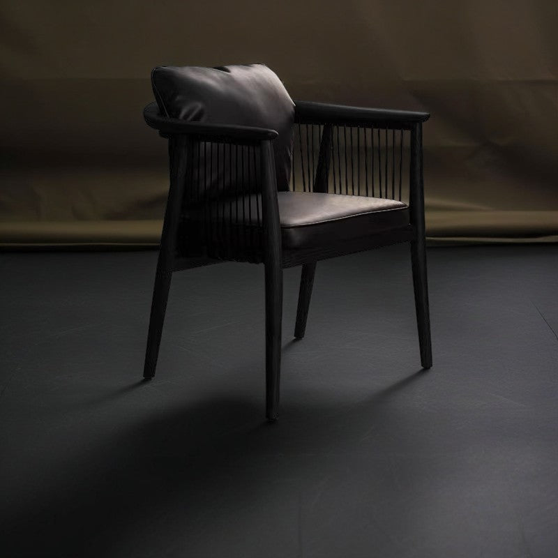 Vintage Ash Wood Microfiber Cowhide Dining Chair — Cowhide / Walnut Color