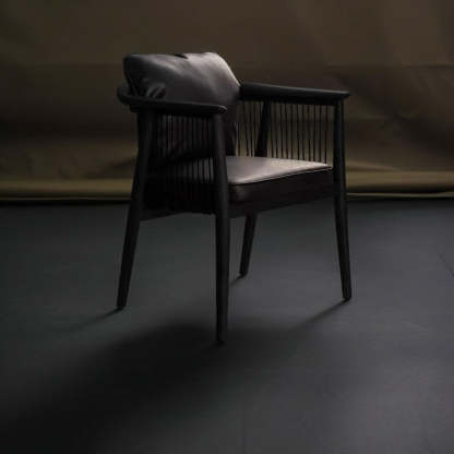 Vintage Ash Wood Microfiber Cowhide Dining Chair — Cowhide / Walnut Color