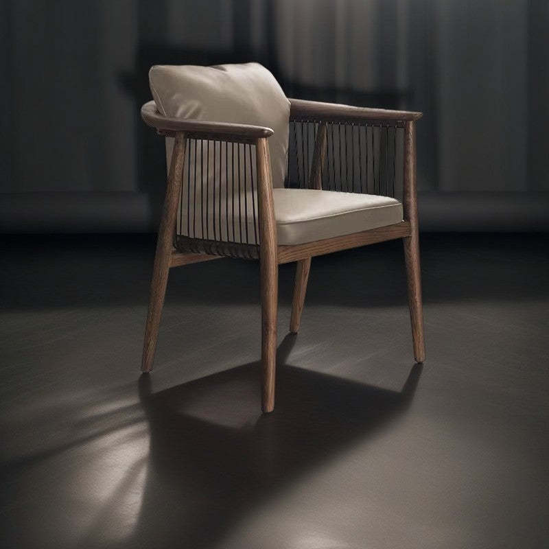Vintage Ash Wood Microfiber Cowhide Dining Chair