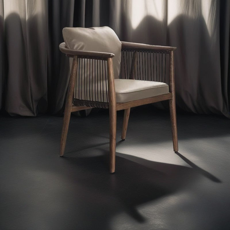Vintage Ash Wood Microfiber Cowhide Dining Chair
