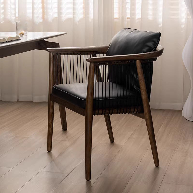 Vintage Ash Wood Microfiber Cowhide Dining Chair