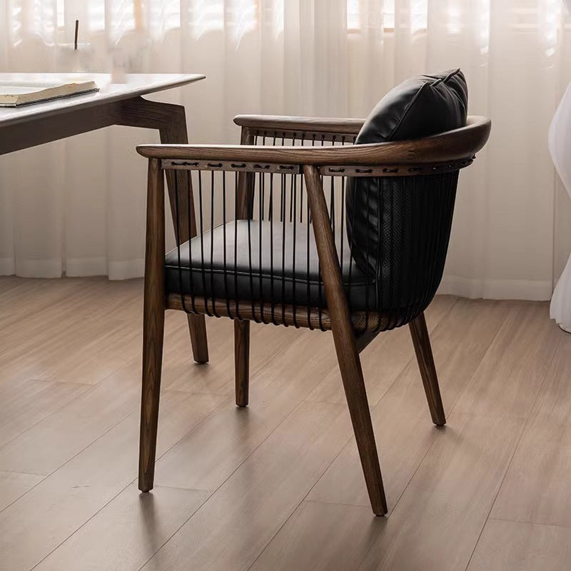 Vintage Ash Wood Microfiber Cowhide Dining Chair