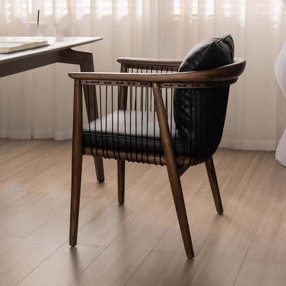 Vintage Ash Wood Microfiber Cowhide Dining Chair