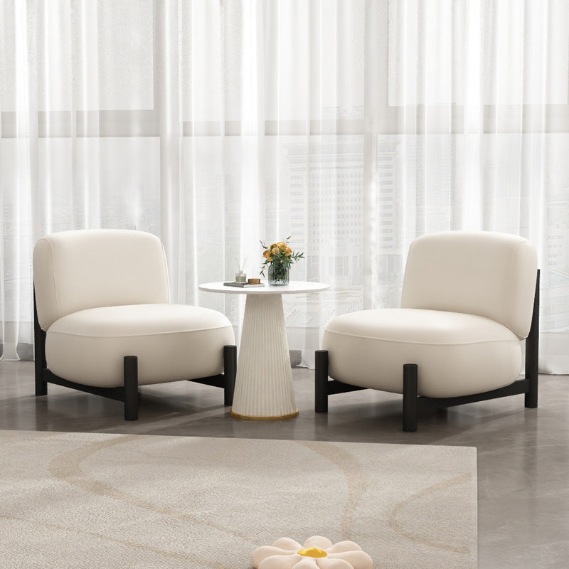 Minimalist Cream Velvet Metal Lounge Chair