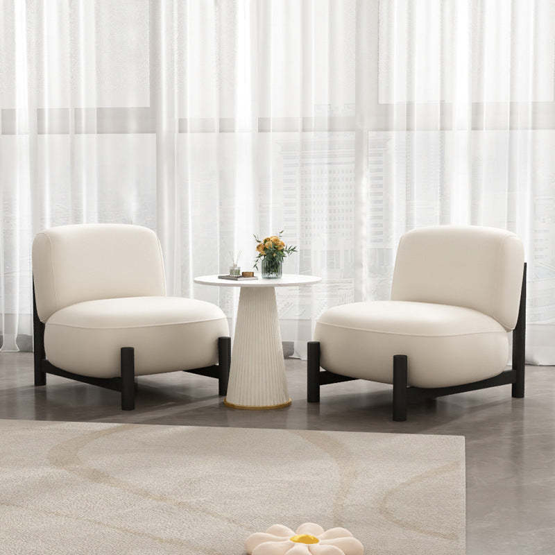 Minimalist Cream Velvet Metal Lounge Chair