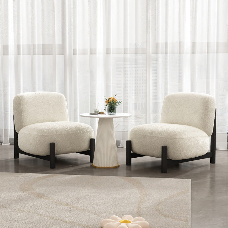 Minimalist Cream Velvet Metal Lounge Chair — Frosted Velvet