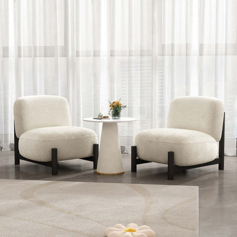 Minimalist Cream Velvet Metal Lounge Chair — Frosted Velvet