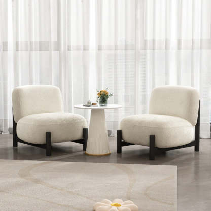 Minimalist Cream Velvet Metal Lounge Chair — Frosted Velvet