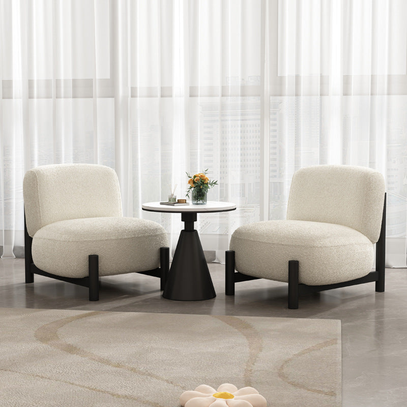 Minimalist Cream Velvet Metal Lounge Chair — Lambswool