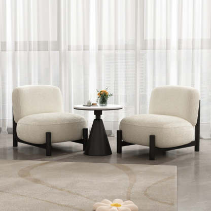 Minimalist Cream Velvet Metal Lounge Chair — Lambswool