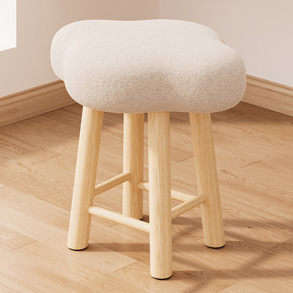 Cloud Fabric Lambswool Wood Vanity Stool — Fabric - Brown + Walnut Color Leg