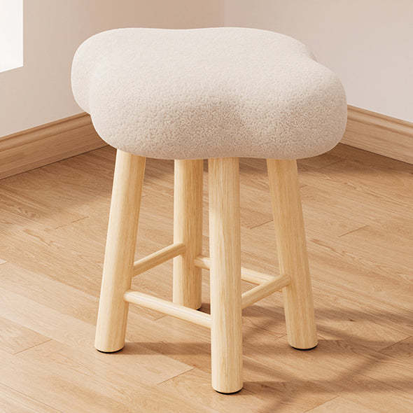 Cloud Fabric Lambswool Wood Vanity Stool — Fabric - Brown + Walnut Color Leg