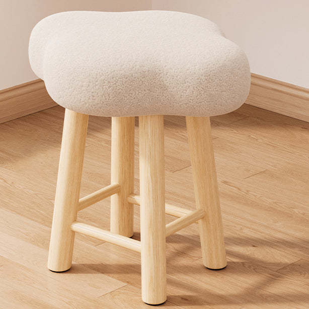 Cloud Fabric Lambswool Wood Vanity Stool