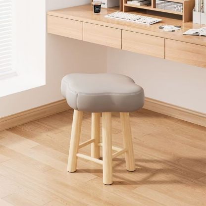 Cloud Fabric Lambswool Wood Vanity Stool — Fabric - Gray + Original Wood Color Leg