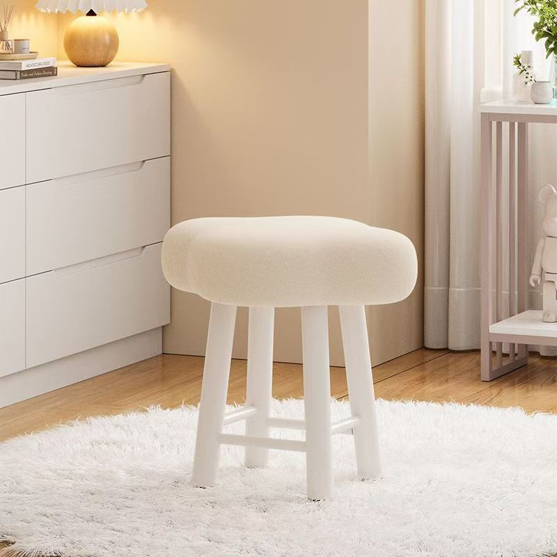 Cloud Fabric Lambswool Wood Vanity Stool — Fabric - Gray + White Leg