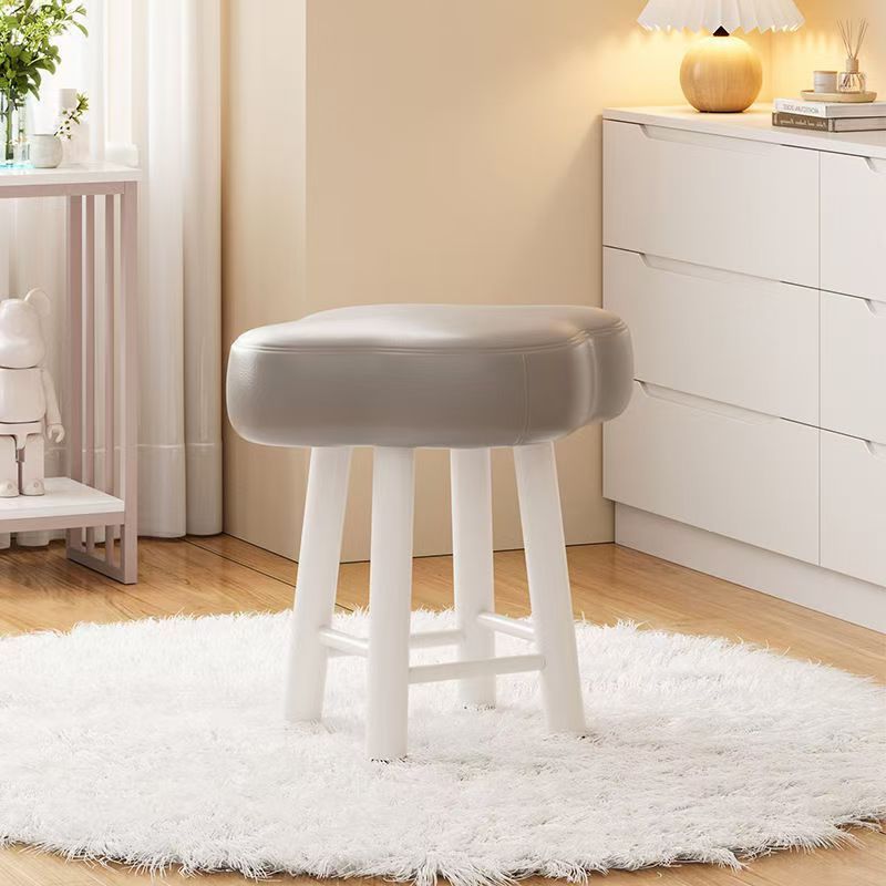 Cloud Fabric Lambswool Wood Vanity Stool