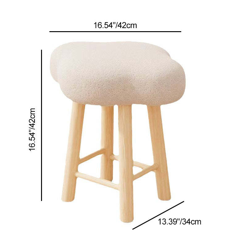 Cloud Fabric Lambswool Wood Vanity Stool — Lambswool - White + Original Wood Color Leg