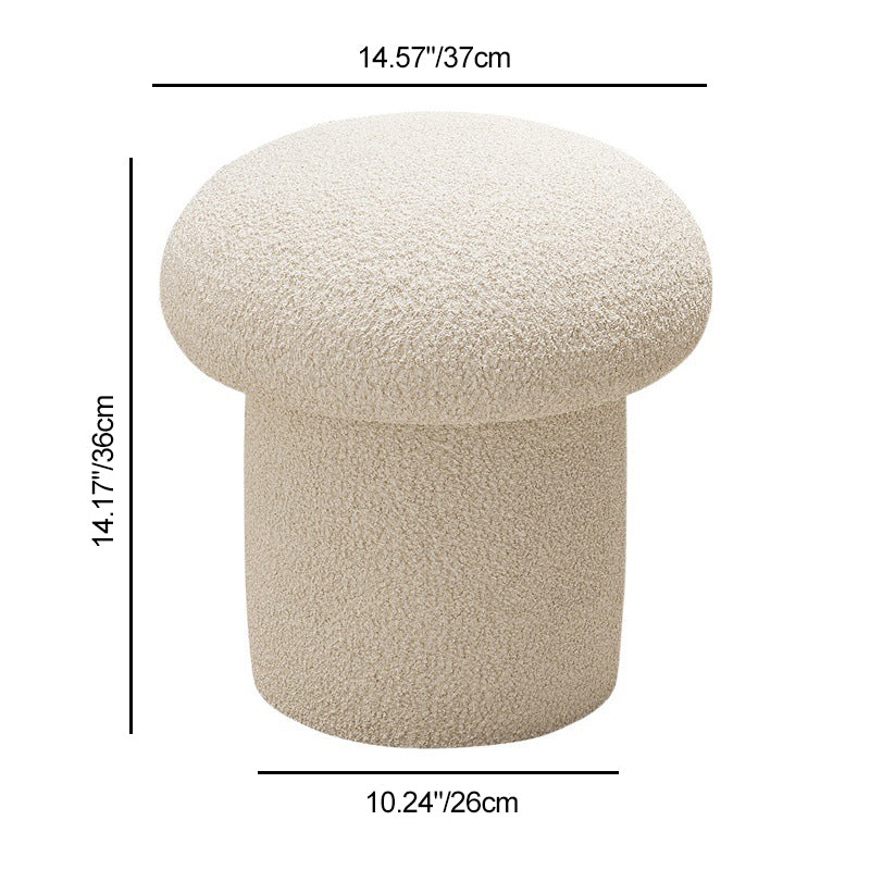Scandinavian Mushroom Wood Lambswool Vanity Stool — Red