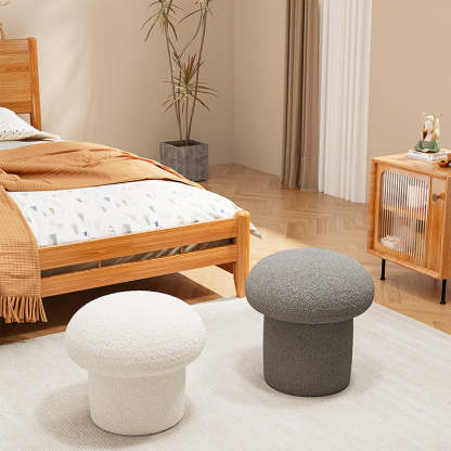 Scandinavian Mushroom Wood Lambswool Vanity Stool