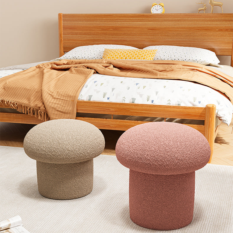 Scandinavian Mushroom Wood Lambswool Vanity Stool — Pink