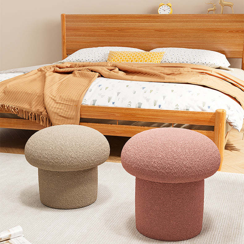 Scandinavian Mushroom Wood Lambswool Vanity Stool — Pink