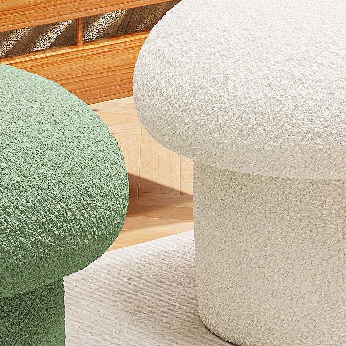 Scandinavian Mushroom Wood Lambswool Vanity Stool — Khaki
