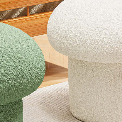 Scandinavian Mushroom Wood Lambswool Vanity Stool — Khaki