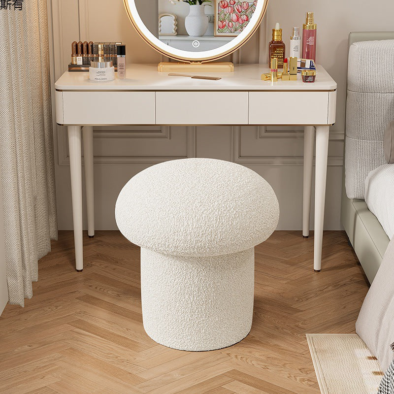 Scandinavian Mushroom Wood Lambswool Vanity Stool — White