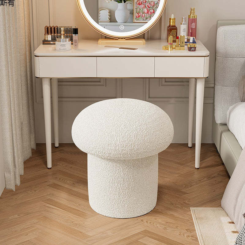 Scandinavian Mushroom Wood Lambswool Vanity Stool — White