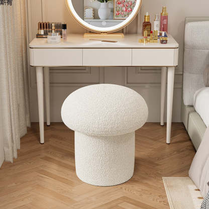 Scandinavian Mushroom Wood Lambswool Vanity Stool — White