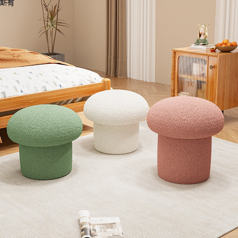Scandinavian Mushroom Wood Lambswool Vanity Stool — Black