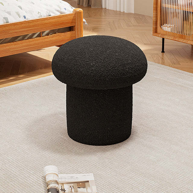 Scandinavian Mushroom Wood Lambswool Vanity Stool — Deep Gray