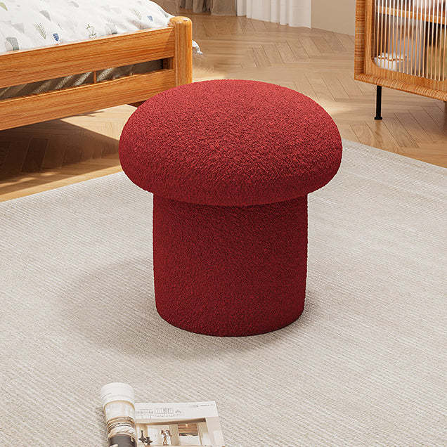 Scandinavian Mushroom Wood Lambswool Vanity Stool — Light Gray