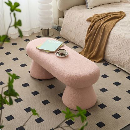 Nordic Wood Fabric Bench Chair — Pink