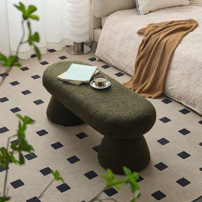 Nordic Wood Fabric Bench Chair — Pink