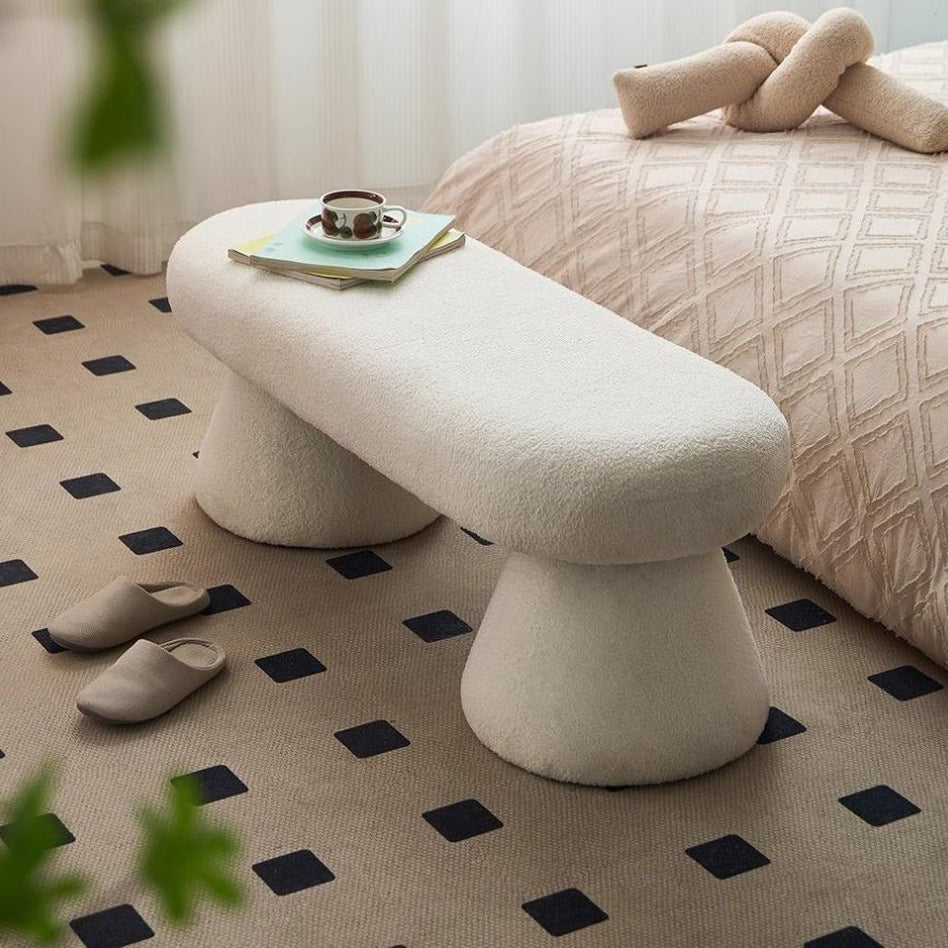 Nordic Wood Fabric Bench Chair — White