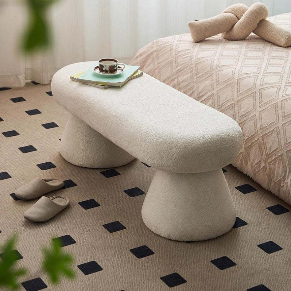 Nordic Wood Fabric Bench Chair — White