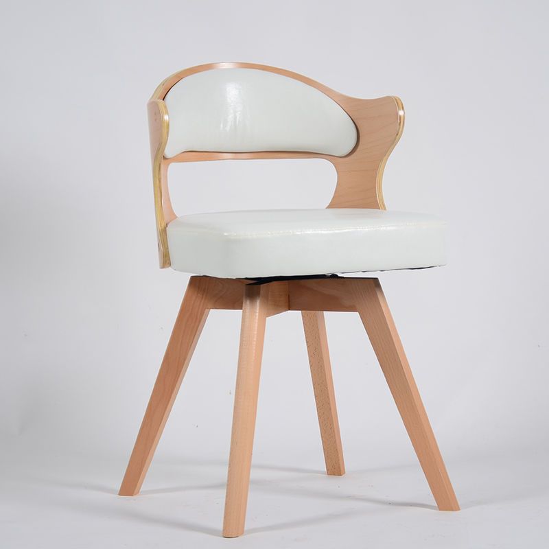 Minimalist Rotatable Curve Wood Leather Dining Chair