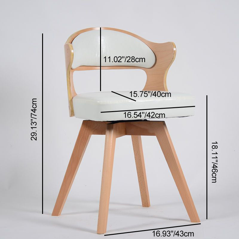 Minimalist Rotatable Curve Wood Leather Dining Chair — Brown
