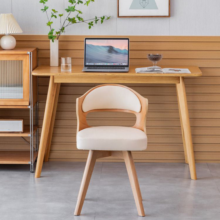 Minimalist Rotatable Curve Wood Leather Dining Chair — Green