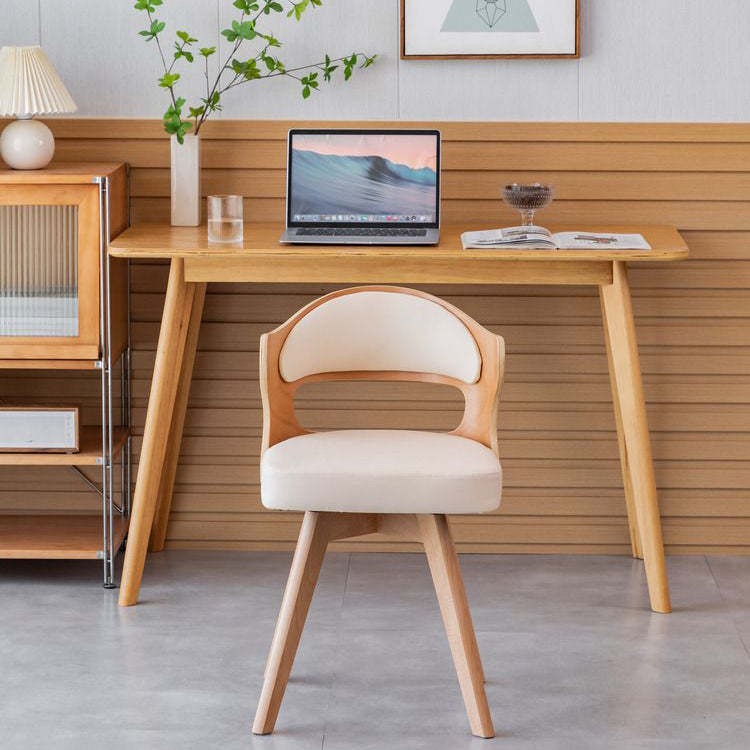 Minimalist Rotatable Curve Wood Leather Dining Chair — Green