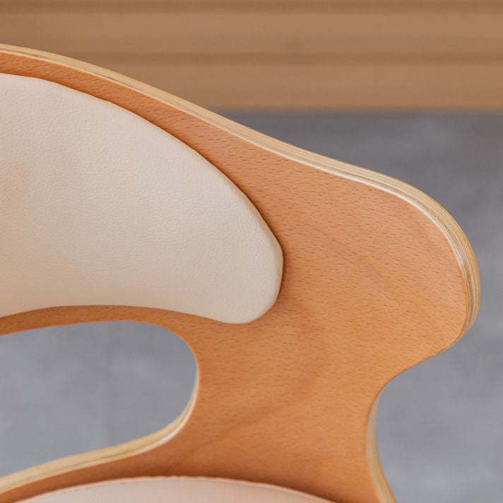 Minimalist Rotatable Curve Wood Leather Dining Chair — Beige