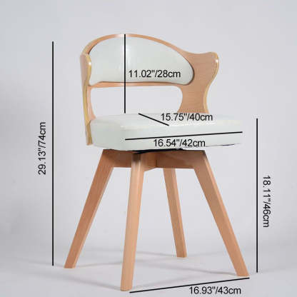 Minimalist Rotatable Curve Wood Leather Dining Chair — Brown