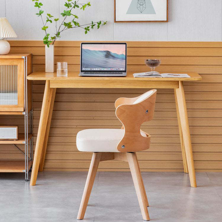 Minimalist Rotatable Curve Wood Leather Dining Chair
